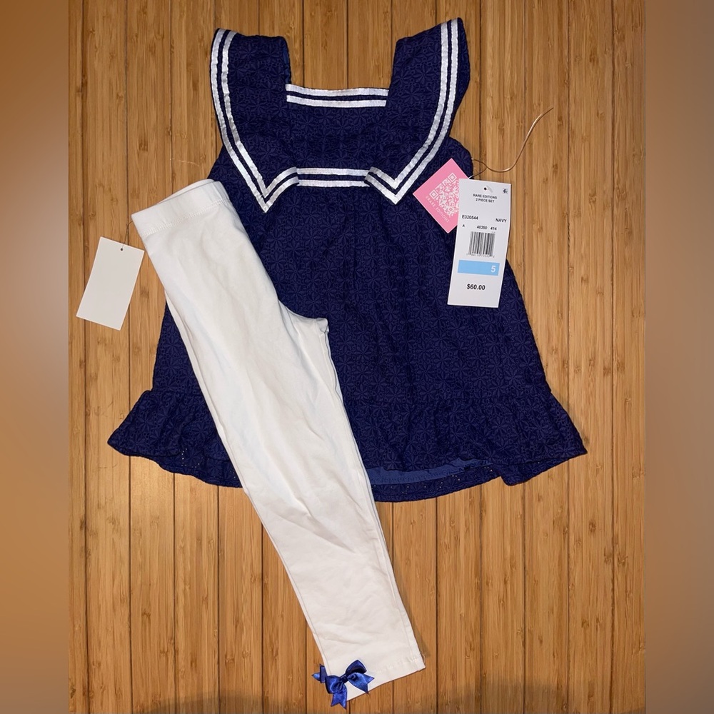 Rare Editions Eyelet Nautical Top and Leggings Set